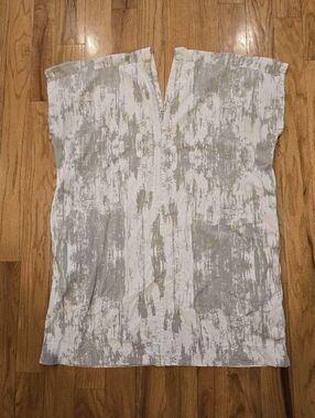 Uzi Nyc Now Dress Oversized Boxy Cotton Tunic Stone Bark One Size V Neck